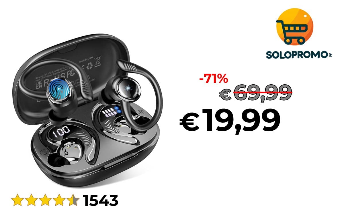 Hupoaf Cuffie Bluetooth Sport,Auricolari HiFi Stereo 28 EQ IP7 Impermeabili