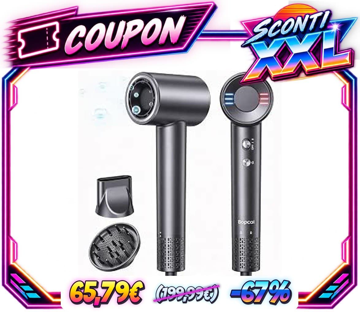 Bopcal Phon Capelli Ionico con Diffusore, Asciugacapelli da Viaggio 891