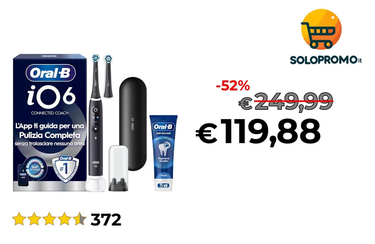 Oral-B iO 6 Spazzolino Elettrico, 2 Testine