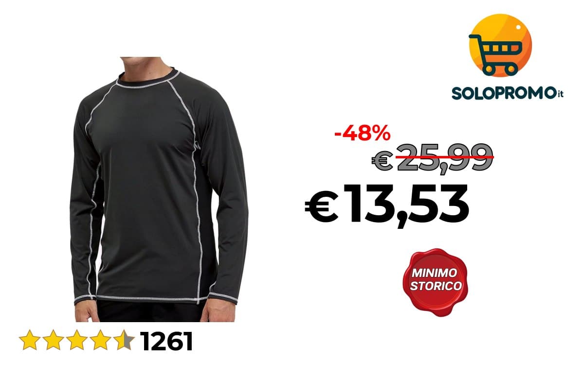 Arcweg Rashguard Mare Surf Uomo Maniche Lunghe Protezione Solare UV UPF 50+ Asciugatura