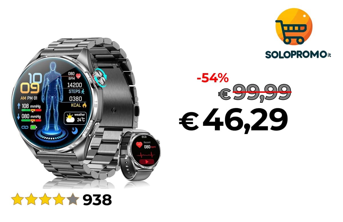 Smartwatch Uomo con ECG/HRV/BMI/MET, 1.45 AMOLED Orologio Fitness con Micro-Check-Up/Temperatura/Frequenza Cardiaca/Pres