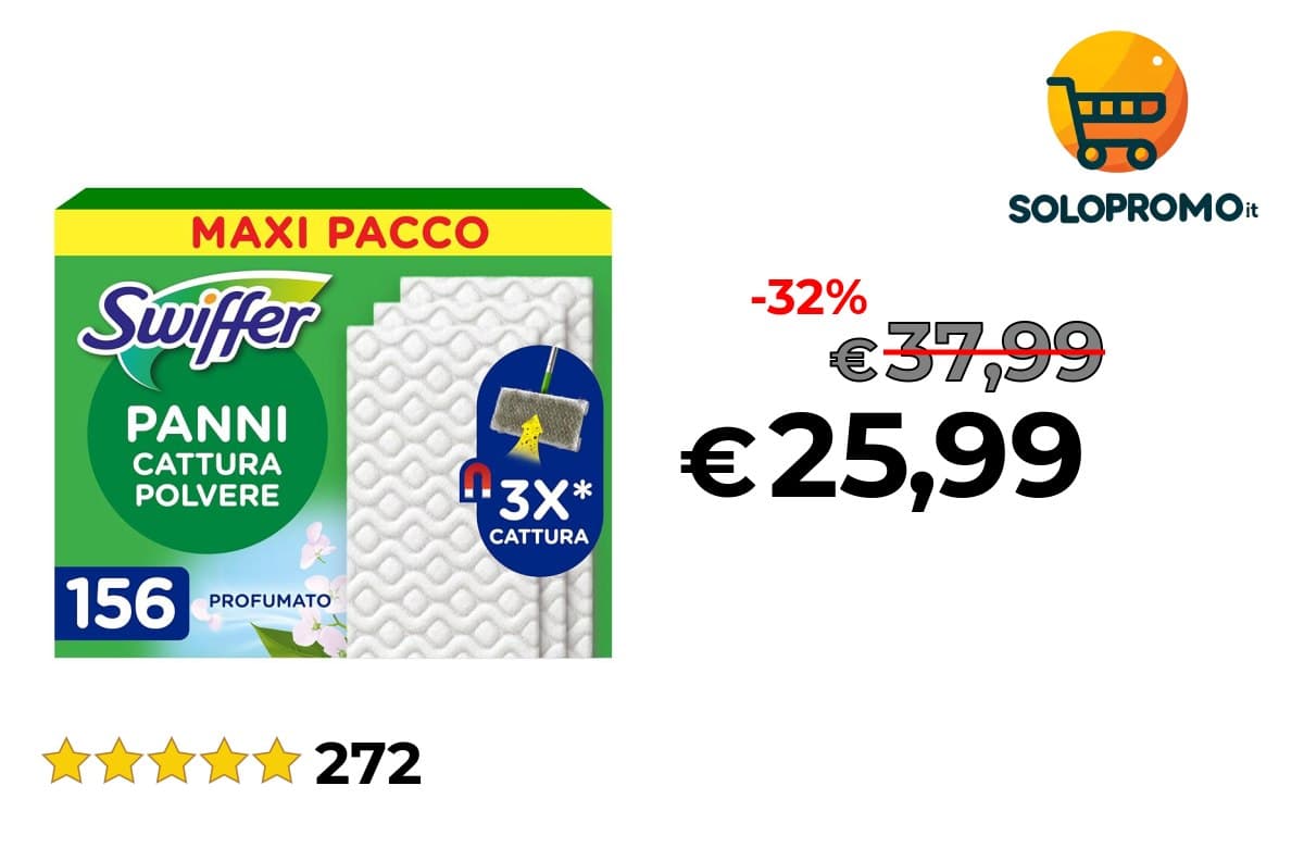 Swiffer Panni Cattura Polvere, 156 Panni Microfibra Dry