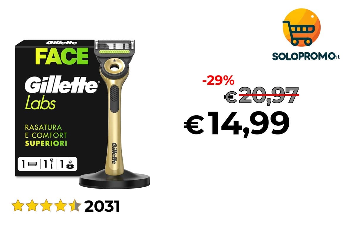 GilletteLabs Rasoio A Mano Libera Con Barra Esfoliante, 1 Manico + 1 Lametta Di Ricambio