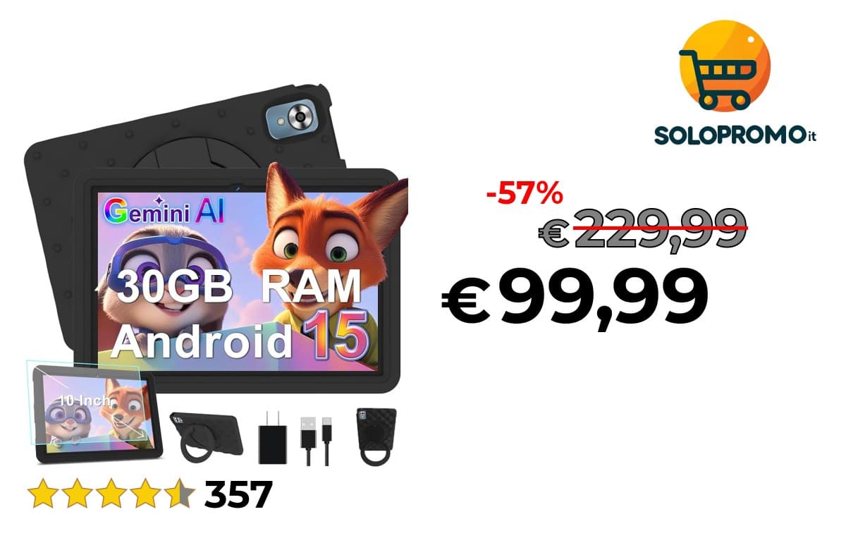 Tablet Bambini 10 Pollici Android 15 con 30GB RAM, 5G Wi-Fi 6