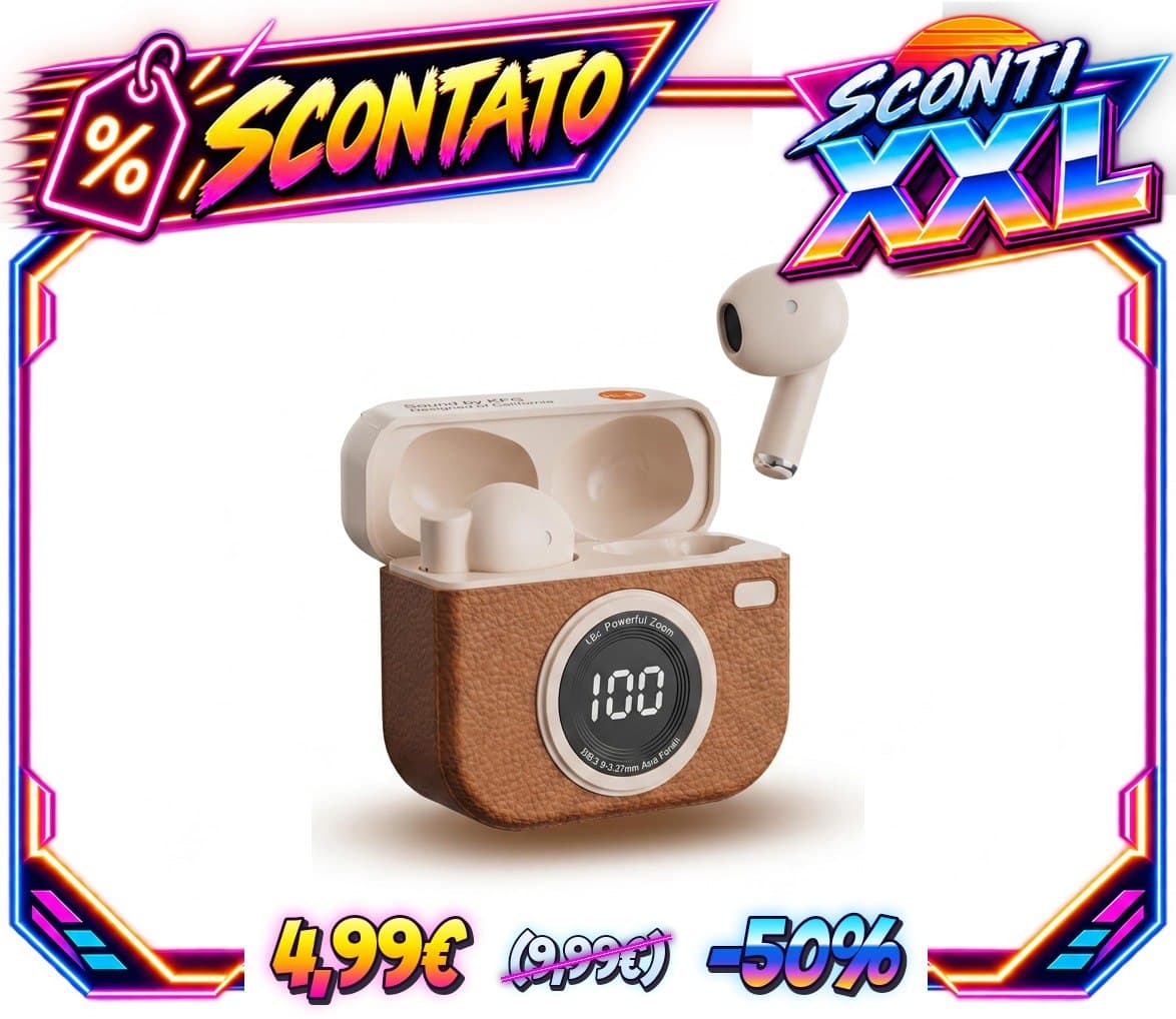 Auricolari Bluetooth 5.4 Retro Q86 TWS Wireless - Cuffie In-Ear Vintage con Display LED e Pelle - Riduzione Rumore - Imp