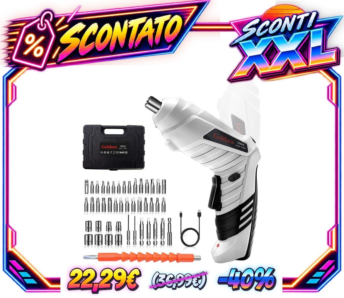 Goldsea - Cacciavite elettrico, cacciavite a batteria ricaricabile e rotante a 90 gradi, set di cacciaviti elettrici sen