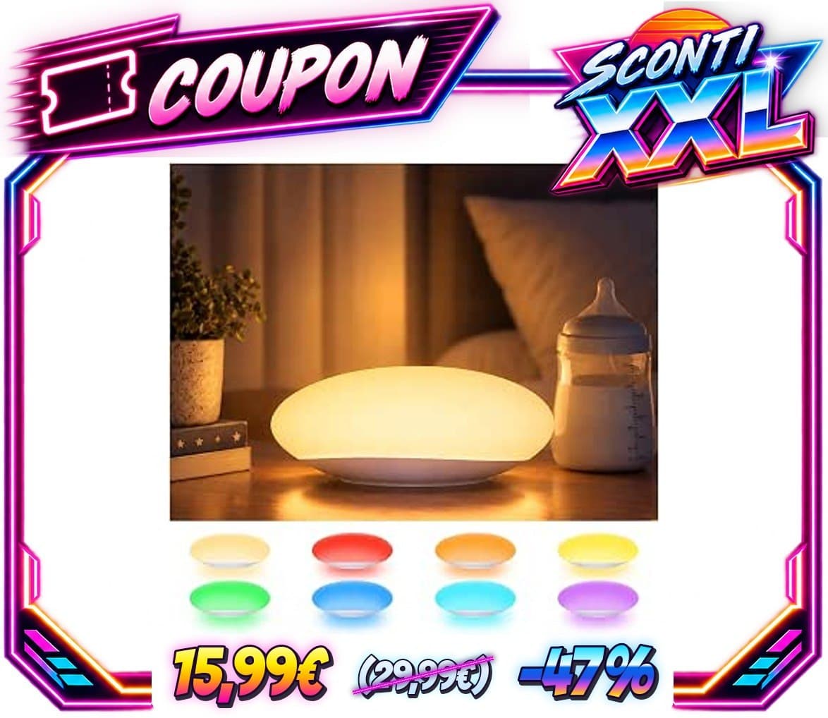 Luce Notturna Bambini 2000mAh, Silicone, 8 Colori RGB, Dimmerabile, Timer