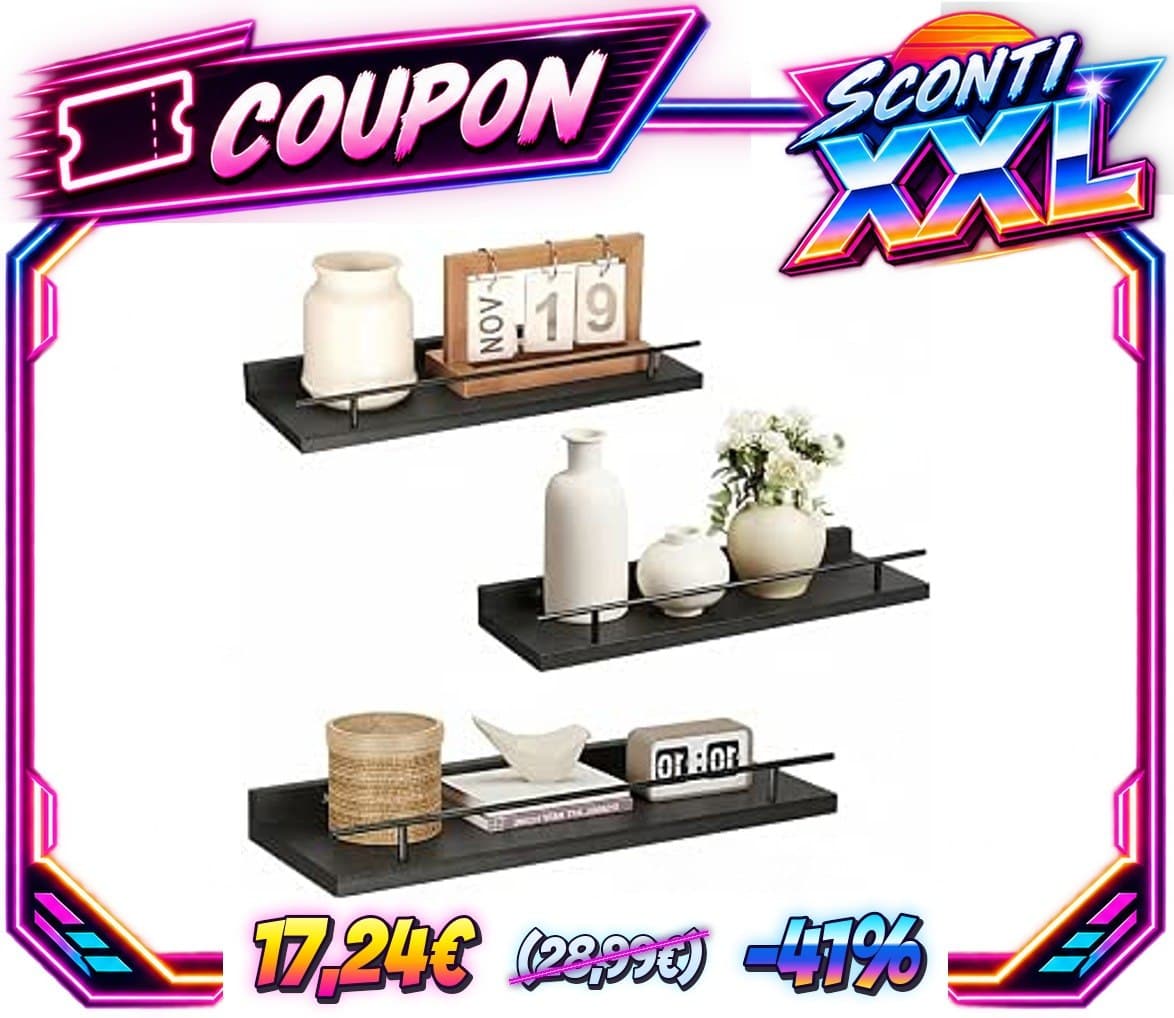 VINATO Set di 3 Mensole da Muro 40x15x4.5CM per Cucina Soggiorno Ufficio e Camera da Letto, Mensole in Legno, Nero