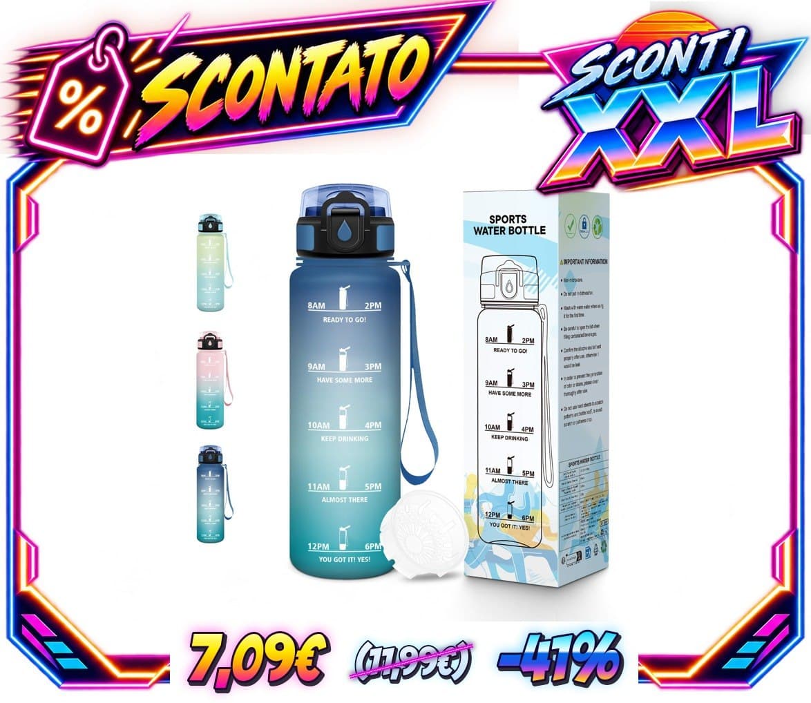 Borraccia, 500ML Senza BPA, Borraccia Sport, Design della serratura a prova di perdite, Bottiglia Motivazionale, Con mar