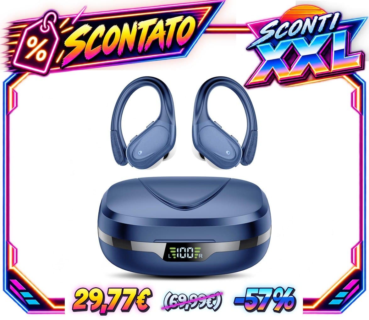 Cuffie Bluetooth, Sport Auricolari Bluetooth 5.3 con Gancio per Orecchio, 60H con Indicatore LED per Cassa di Ricarica, 