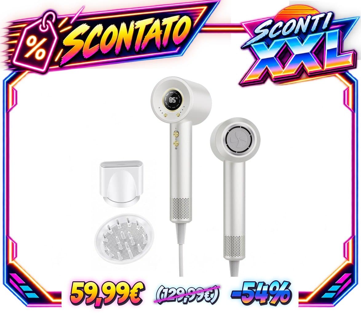 Asciugacapelli Ionico 180,000 RPM Phon Capelli Professionale 500 Milioni Ioni Negativi, 4 Temperature 3 Velocità, Displa