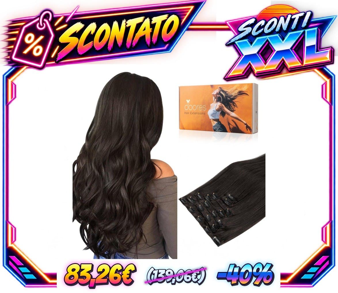 DOORES Extension Capelli Veri Clip, Marrone Scuro 55cm 22 Pollici 7 Pezzi 120g Remy Extension Clip Capelli Veri Naturali