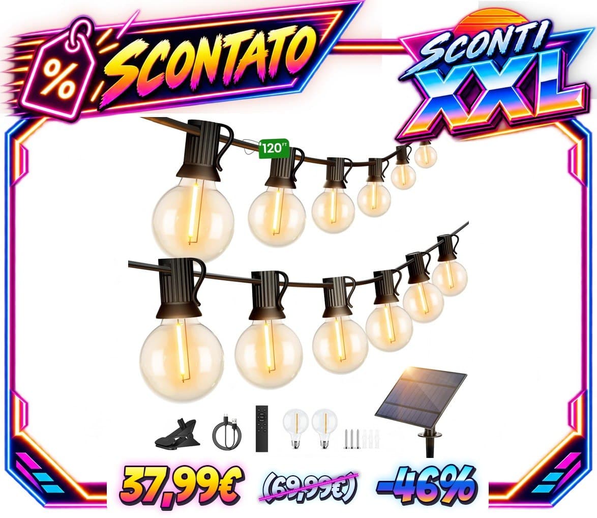 Torkase Catena Luminosa Esterno Solare Giardino - 36M 120ft G40 LED Lampade Solari Da Giardino Luci Gazebo da Esterno Pe