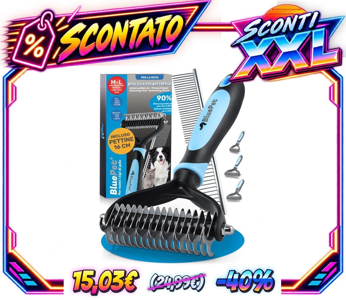 BluePet Spazzola per Cani  Gatto, Pettine Pelo Lungo, Cardatore Sottopelo