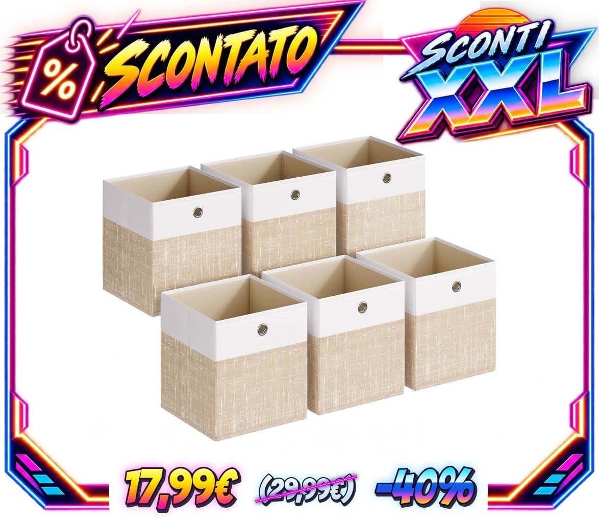 SONGMICS Scatole Portaoggetti, Set di 6, Pieghevoli, 26 x 26 x 28 cm