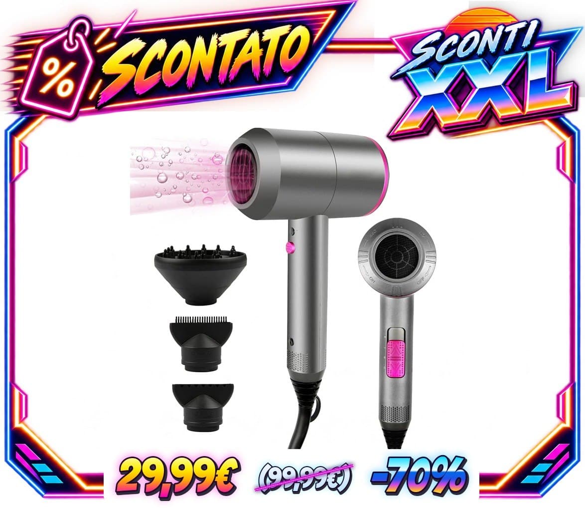 Asciugacapelli agli ioni di litio, 1500 W, motore AC, ad asciugatura rapida, asciugacapelli professionale con 2 velocità