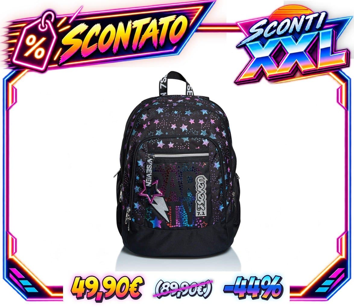 Seven Zaino Advanced, Doppio Scomparto, Tasca porta pc, Tasche multifunzione, Scuola e tempo libero, Bambini e ragazzi