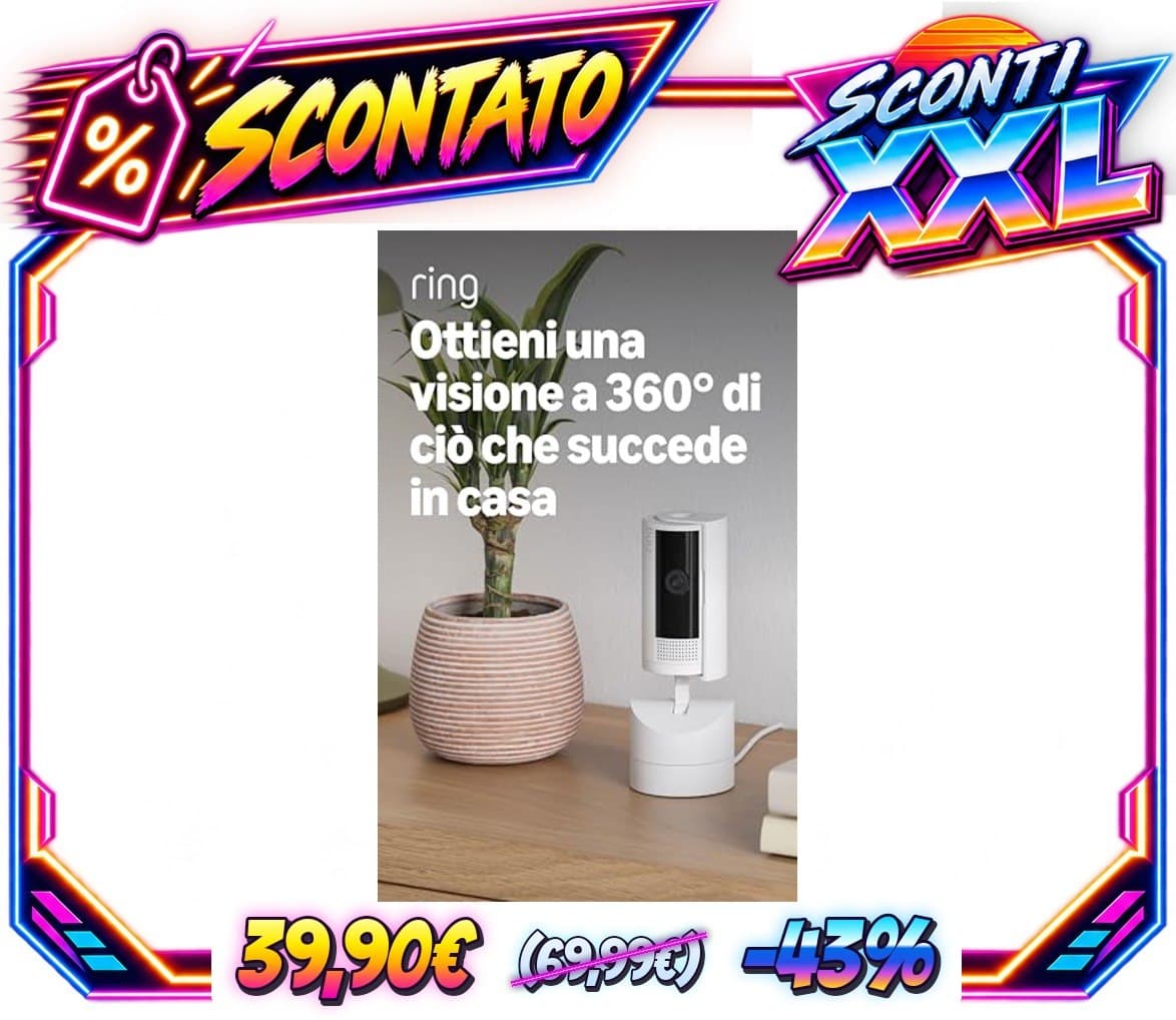 Videocamera interna inclinabile Ring (Pan-Tilt Indoor Camera)  Videocamera di sicurezza plug-in  Panoramica 360, inclina