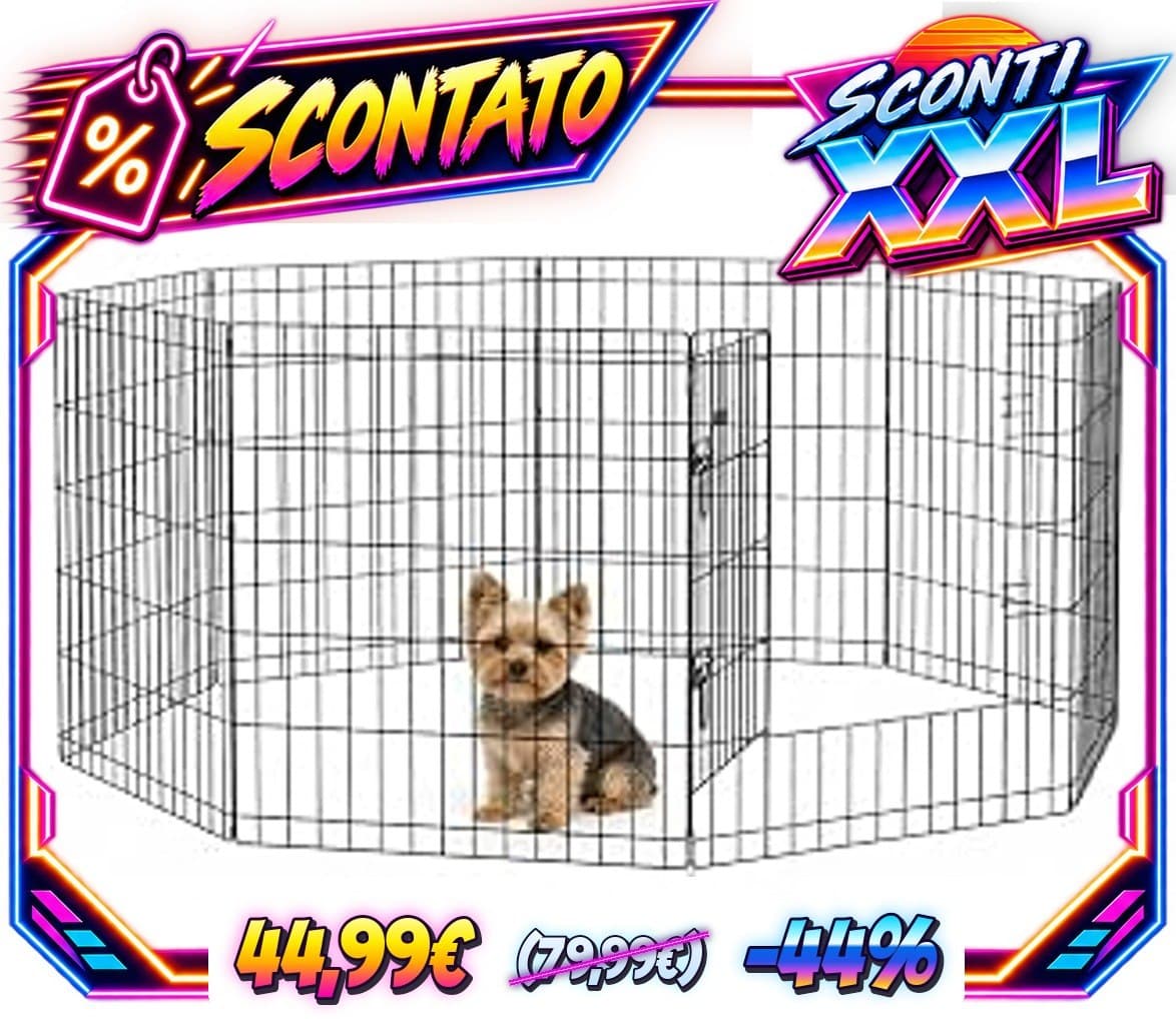 Baroni Home Recinto per Cani a 8 Pannelli in Metallo, Box Modulare per Animali con Porta Integrata, Recinzione per Inter