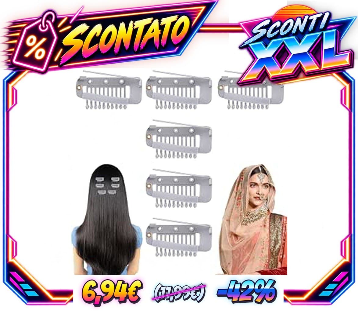 6 clip Chunni con spille da balia, clip nascoste per parrucche, in acciaio inox, con spilla da balia, per extension per 
