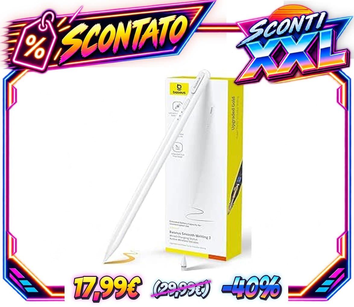1:1 Originale Baseus Penna Compatibile con iPad 2018-2025, Abbinamento Illimitato, 32 Funzioni Personalizzabili, 17h Bat