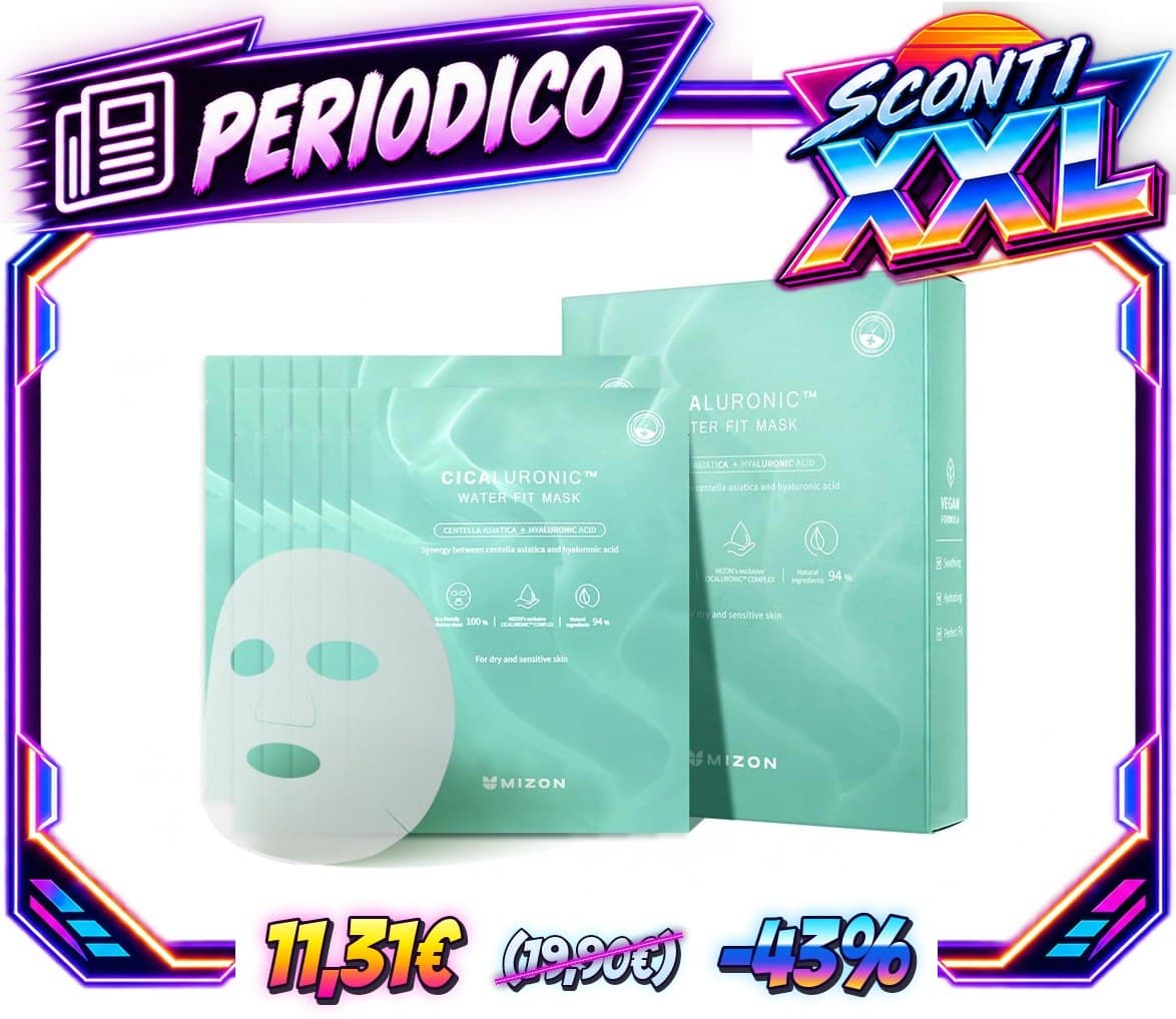 MIZON Cicaluronic Water Fit Mask (10 maschere) per la cura della pelle coreana – Formula vegana, Cica + acido ialuronico