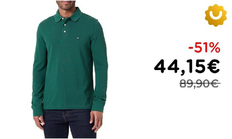Tommy Hilfiger Polo Uomo Slim Verde Maniche Lunghe