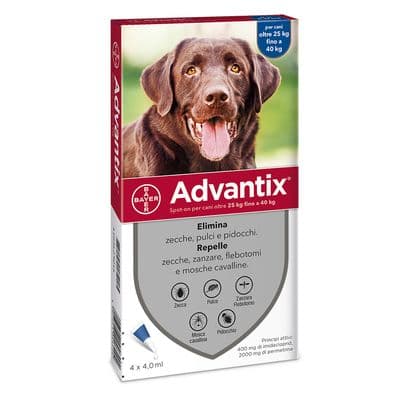 Lista prodotti Advantix Spot-on per cane 4 pipette per cani fino a 4 kg (0,4 ml)