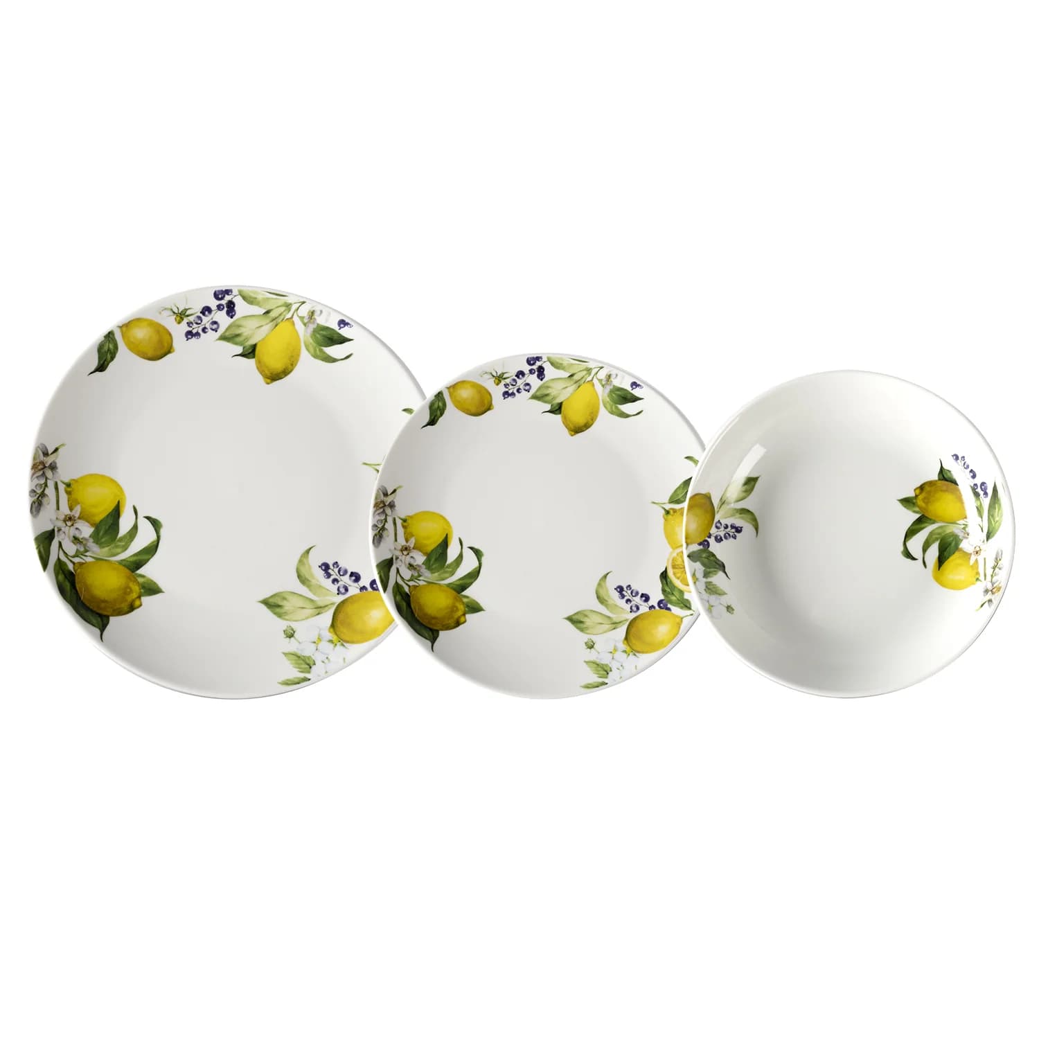 GUSTO CASA - Servizio di Piatti Linea Mediterranea Decorazione Limoni in Porcellana 18 Pezzi
