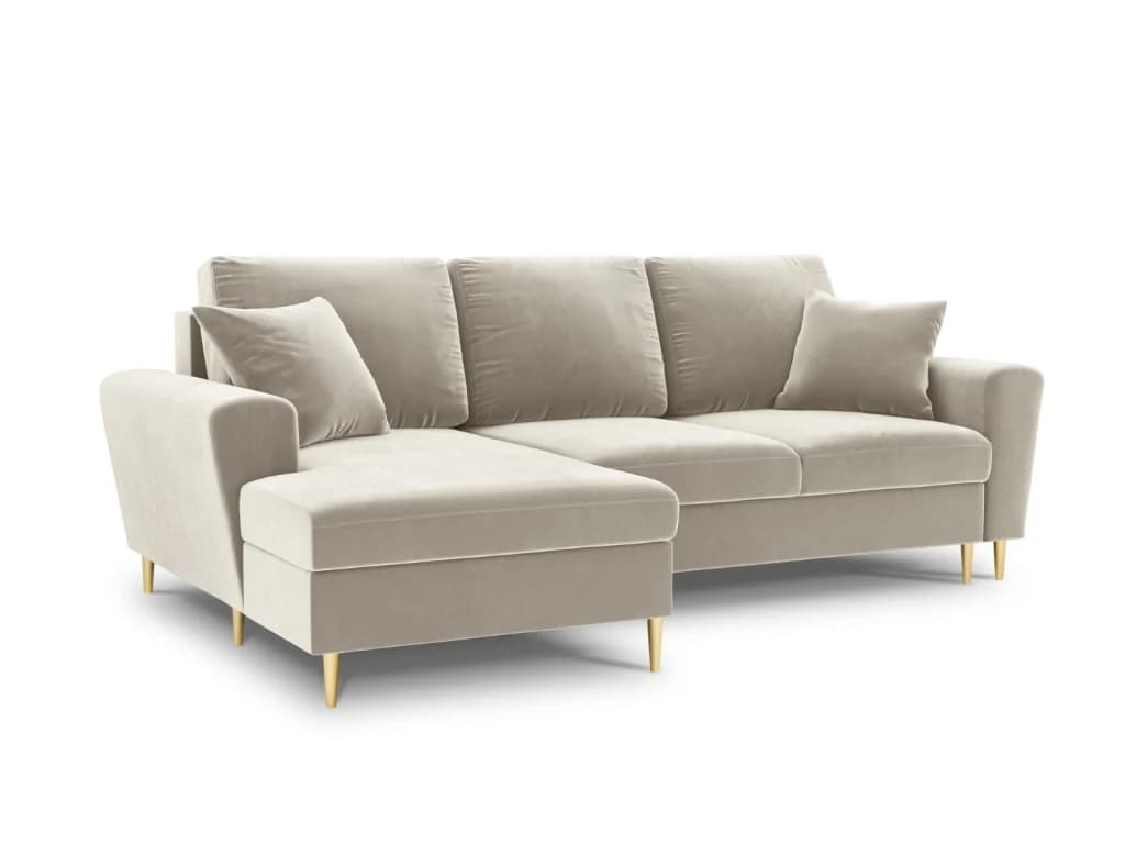 Cosmopolitan Design - Divano convertibile angolare sinistro con contenitore "Kyoto" 4 posti in velluto beige chiaro
