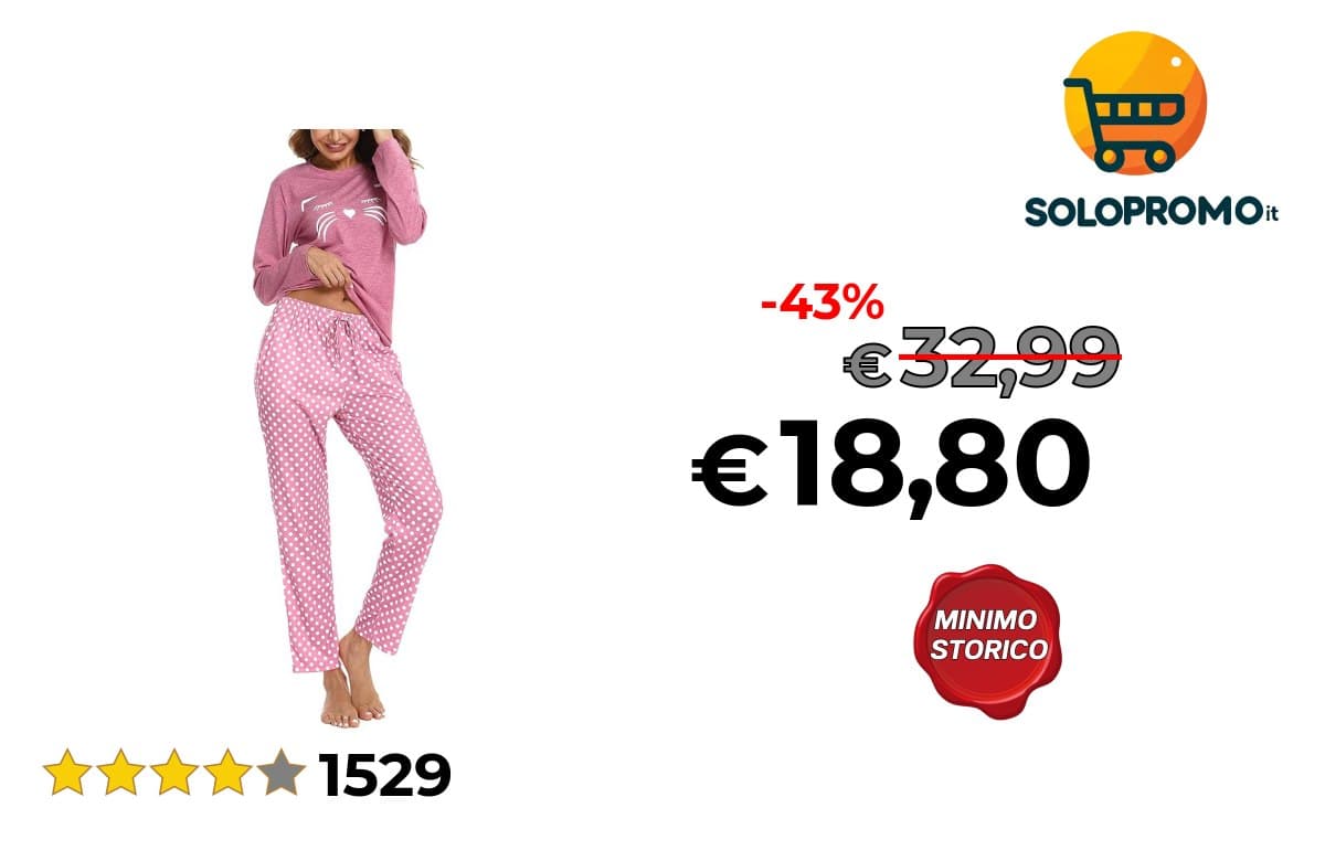 Uniexcosm Pigiama per Donna Pigiama Donna Cotone Lungo Leggero Gatto Girocollo Maniche