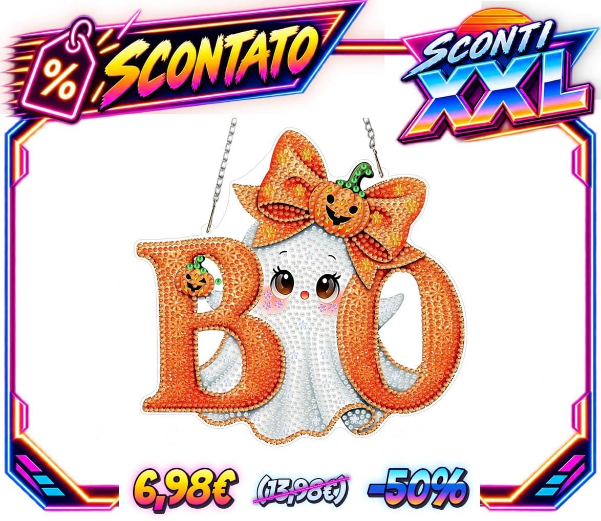 MOTGOM 5D Diamond Painting Pendente Ciondolo Kit Halloween Boo Fantasma Carino, Pittura Diamante per Acchiappaluce, Diam