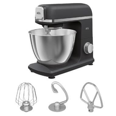 AEG AEG KM5-1-4BPT, Planetaria Impastatrice, 1200W, Capacita' 5L, 6 Velocita' + Controllo Manuale, Ciotola In Acciaio Inox, Accessorio Frusta/Gancio Per Impasti, Nero