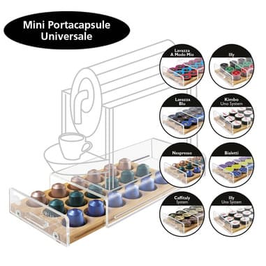 Macom Macom Cassetto portacapsule universale SalvaSpazio per capsule di caffè Legno Trasparente