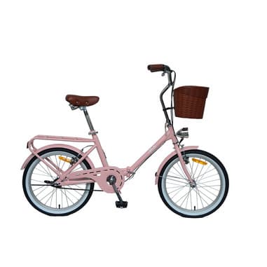 TEKLIO LA MIA Bici pieghevole 20” in acciaio con cestino e portapacchi posteriore, rosa