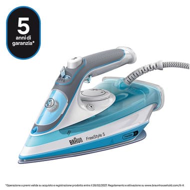 Braun Braun TexStyle 5 - Ferro da stiro a vapore, Piastra con tecnologia FreeGlide3D, 2600W, 300ml, Bianco/Blu (SI5006BL)