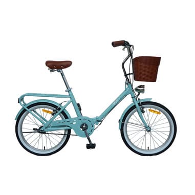 TEKLIO LA MIA Bici pieghevole 20” in acciaio con cestino e portapacchi posteriore, turchese