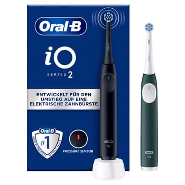 Oral-B Oral-B iO 2 Spazzolino Elettrico Oral B, Nero e Verde, 1 Testina Di Ricambio, 2 Spazzolini, Delicato sulle Gengive, Efficace sulla placca, Sensore di Pressione